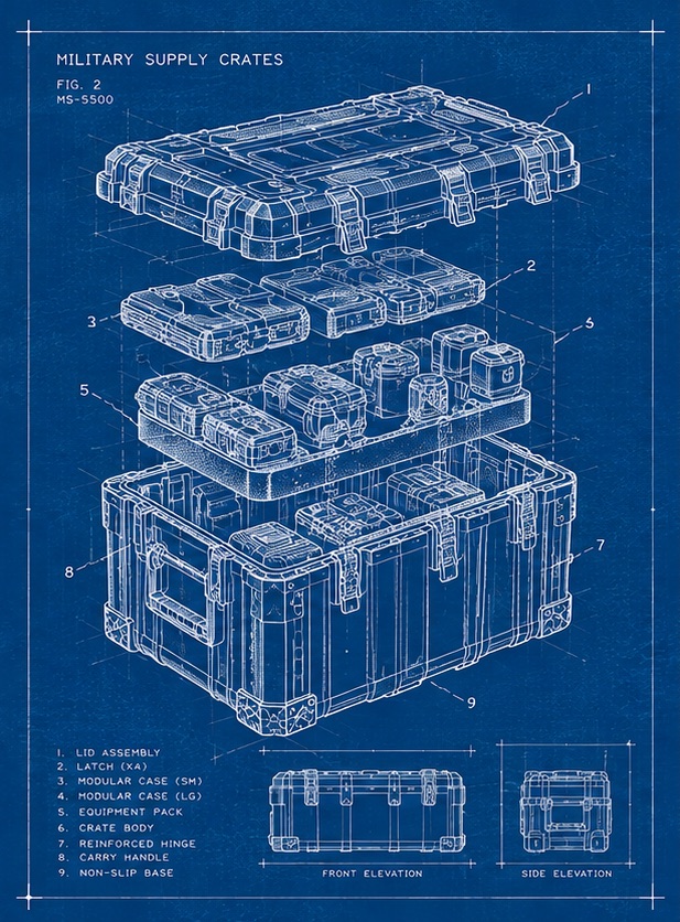 Blueprint of military supply crates